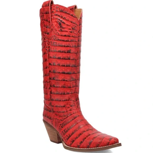 NIB- Dingo Red Heeled Boots Croc print OzzieSnip Toe - Western Cowgirl - Picture 2 of 3